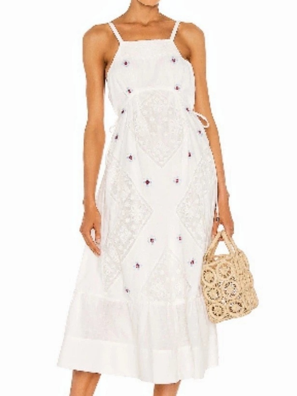 Free People Patched and Pretty Midi Dress White Floral Midi